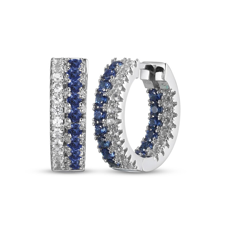 Main Image 1 of Blue & White Lab-Created Sapphire Huggie Hoop Earrings Sterling Silver