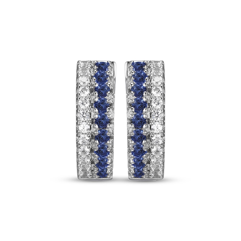 Main Image 2 of Blue & White Lab-Created Sapphire Huggie Hoop Earrings Sterling Silver