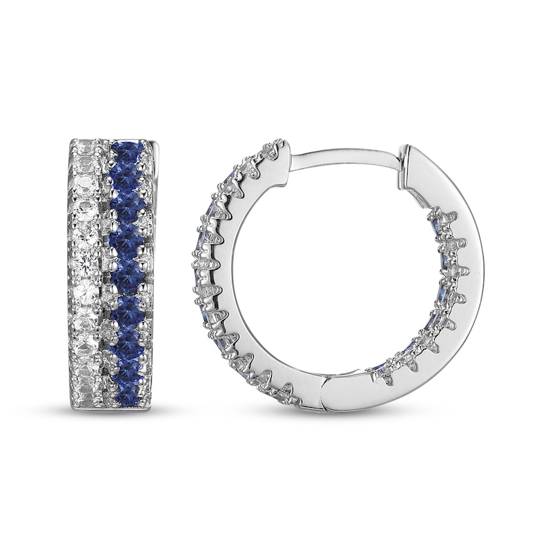 Main Image 3 of Blue & White Lab-Created Sapphire Huggie Hoop Earrings Sterling Silver