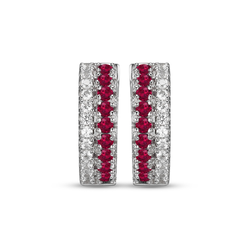 Main Image 2 of Lab-Created Ruby & White Lab-Created Sapphire Huggie Hoop Earrings Sterling Silver