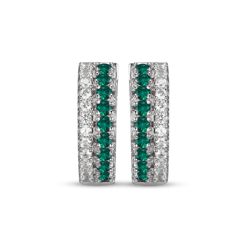 Main Image 2 of Lab-Created Emerald & White Lab-Created Sapphire Huggie Hoop Earrings Sterling Silver