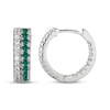Thumbnail Image 3 of Lab-Created Emerald & White Lab-Created Sapphire Huggie Hoop Earrings Sterling Silver
