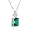 Thumbnail Image 2 of Emerald-Cut Lab-Created Emerald & Square-Cut White Lab-Created Sapphire Necklace Sterling Silver 18"