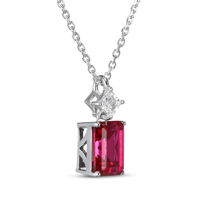 Main Image 2 of Emerald-Cut Lab-Created Ruby & Square-Cut White Lab-Created Sapphire Necklace Sterling Silver 18"