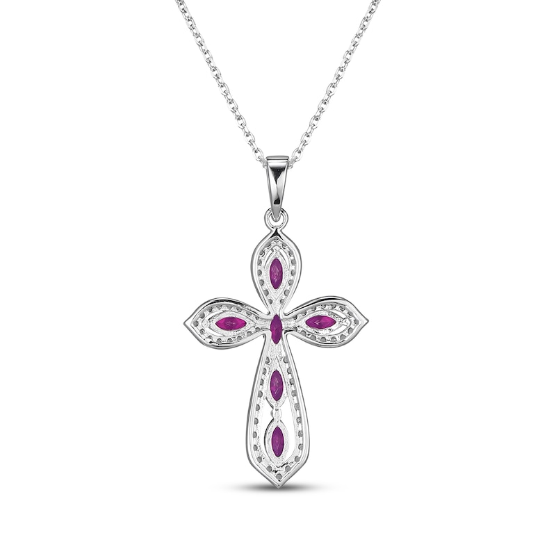 Main Image 3 of Marquise-Cut Lab-Created Ruby & White Lab-Created Sapphire Cross Necklace Sterling Silver 18"