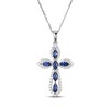 Thumbnail Image 1 of Marquise-Cut Blue Lab-Created Sapphire & White Lab-Created Sapphire Cross Necklace Sterling Silver 18"