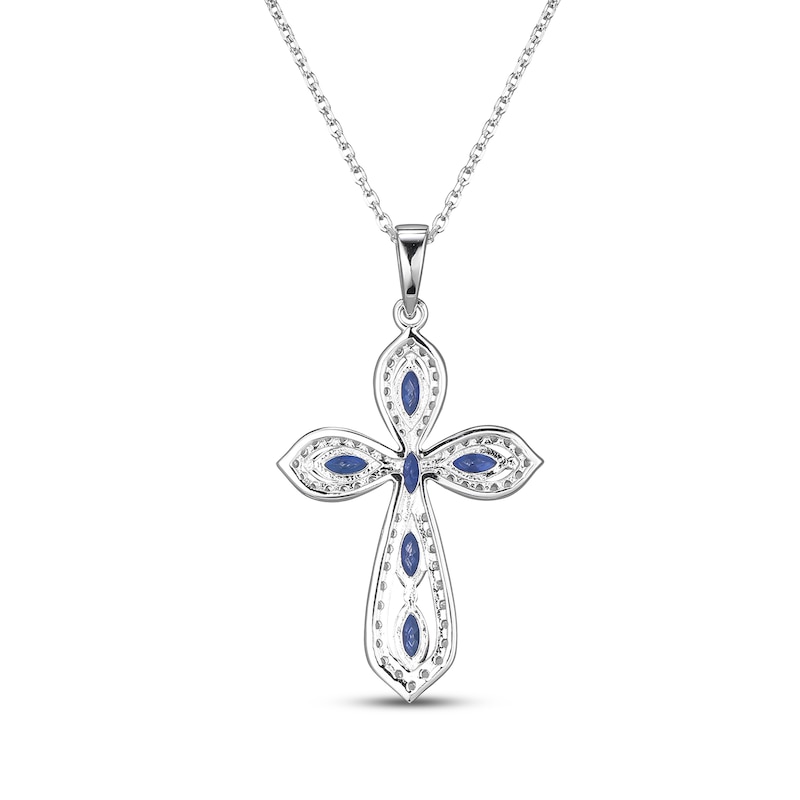 Main Image 3 of Marquise-Cut Blue Lab-Created Sapphire & White Lab-Created Sapphire Cross Necklace Sterling Silver 18"