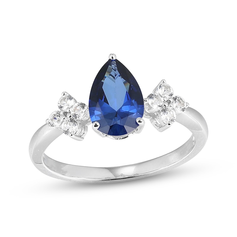 Main Image 1 of Pear-Shaped Blue Lab-Created Sapphire & White Lab-Created Sapphire Ring Sterling Silver