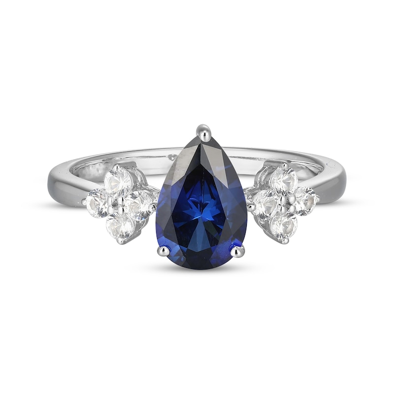 Main Image 3 of Pear-Shaped Blue Lab-Created Sapphire & White Lab-Created Sapphire Ring Sterling Silver