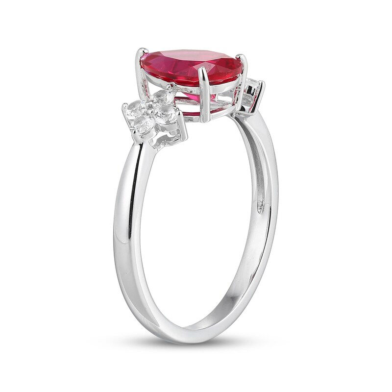 Main Image 2 of Pear-Shaped Lab-Created Ruby & White Lab-Created Sapphire Ring Sterling Silver