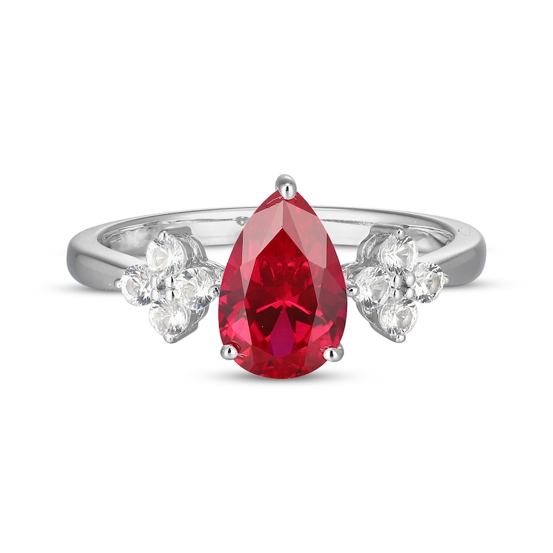 Main Image 3 of Pear-Shaped Lab-Created Ruby & White Lab-Created Sapphire Ring Sterling Silver