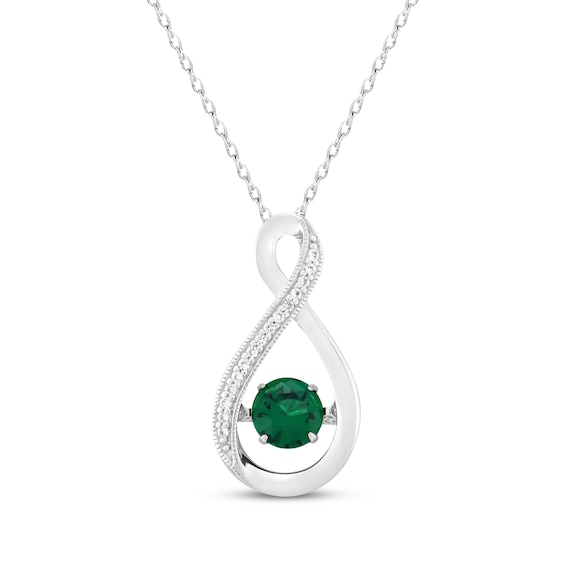 Lab-Created Emerald & White Lab-Created Sapphire Twist Necklace Sterling Silver 18"