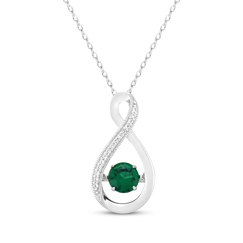 Main Image 1 of Lab-Created Emerald & White Lab-Created Sapphire Twist Necklace Sterling Silver 18"