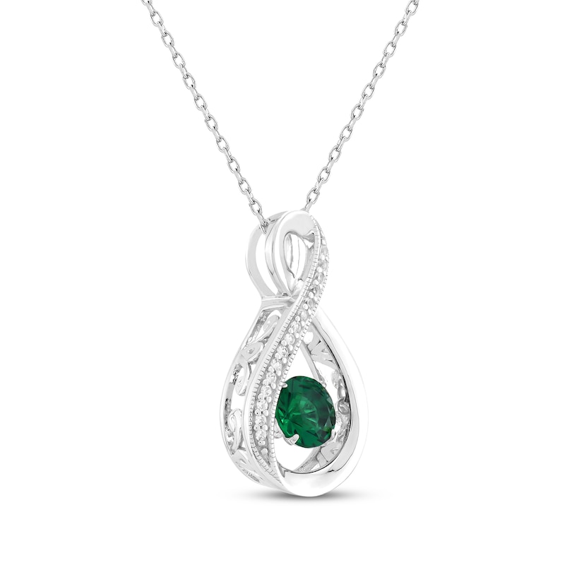 Main Image 2 of Lab-Created Emerald & White Lab-Created Sapphire Twist Necklace Sterling Silver 18"