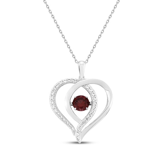 Lab-Created Ruby & White Lab-Created Sapphire Heart Necklace Sterling Silver 18"