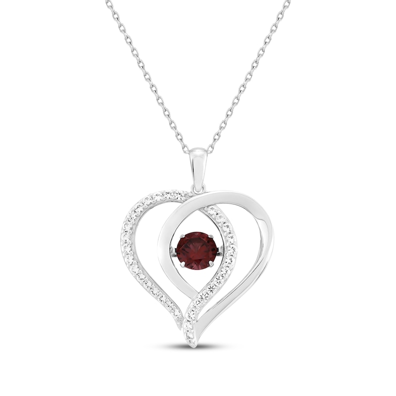 Main Image 1 of Lab-Created Ruby & White Lab-Created Sapphire Heart Necklace Sterling Silver 18"