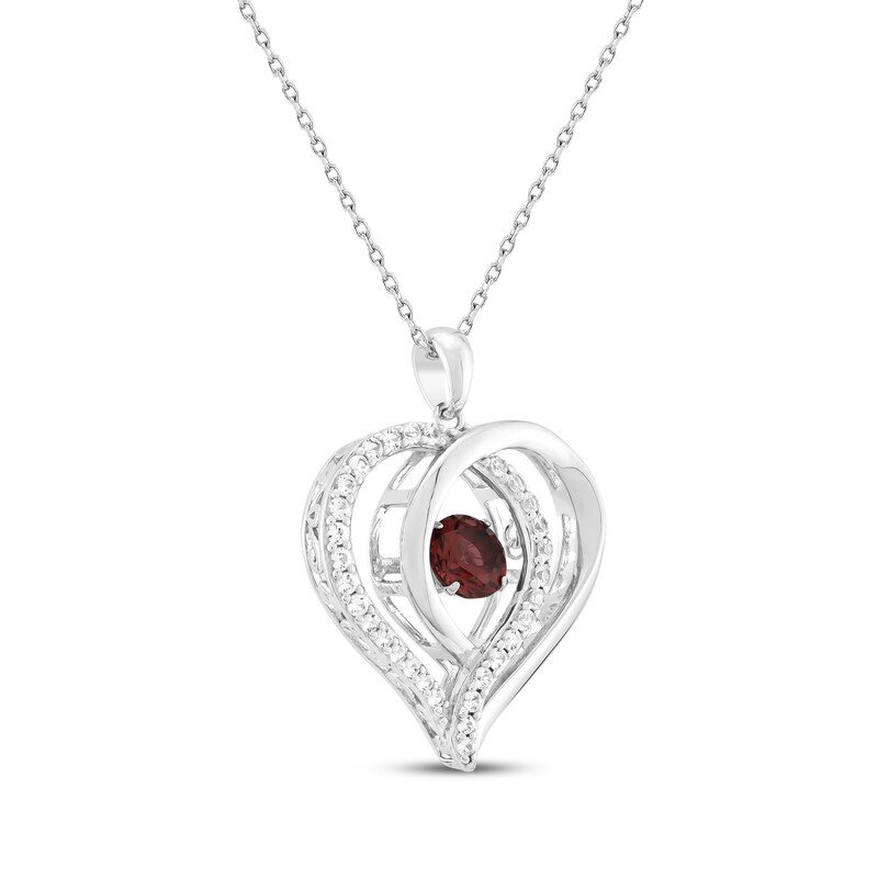 Main Image 2 of Lab-Created Ruby & White Lab-Created Sapphire Heart Necklace Sterling Silver 18"