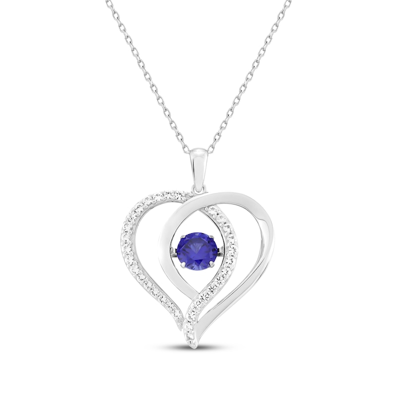 Main Image 1 of Blue & White Lab-Created Sapphire Heart Necklace Sterling Silver 18"