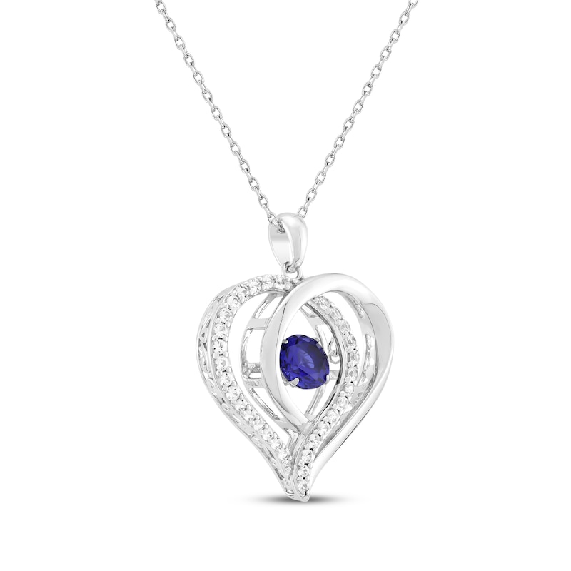 Main Image 2 of Blue & White Lab-Created Sapphire Heart Necklace Sterling Silver 18"