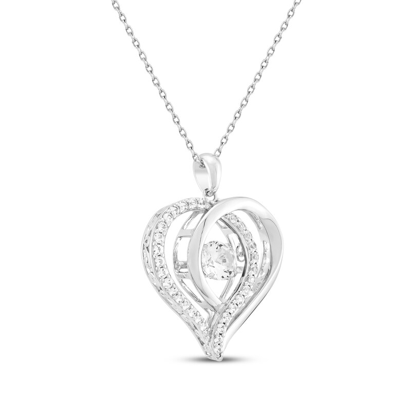Main Image 2 of White Lab-Created Sapphire Heart Necklace Sterling Silver 18"