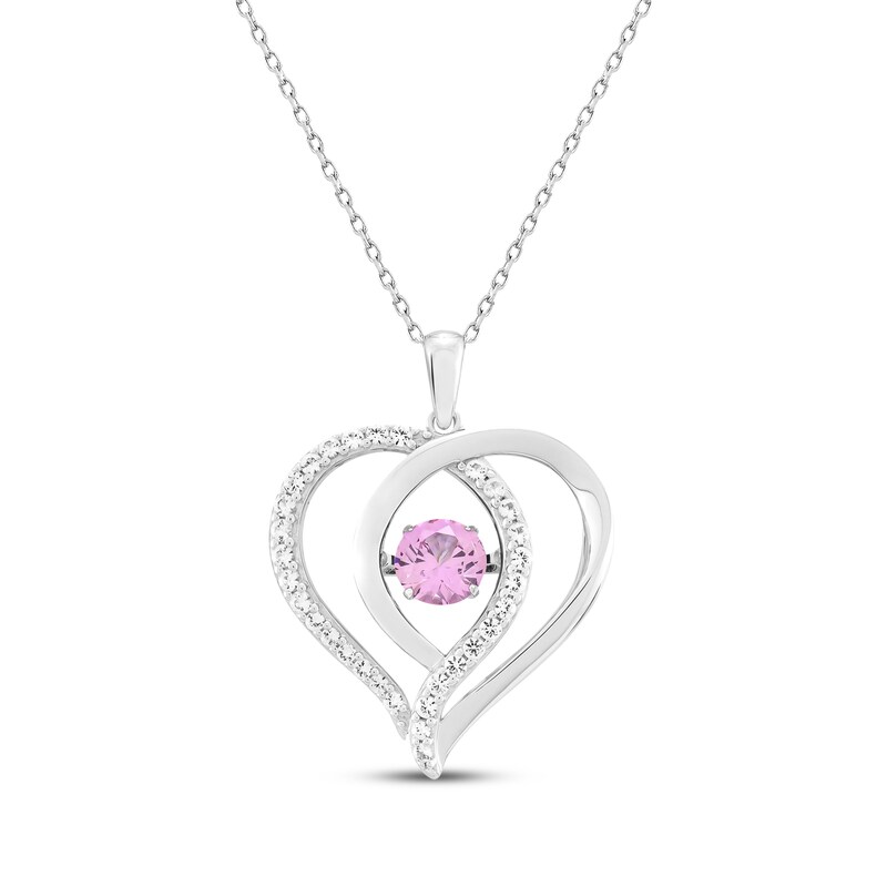 Main Image 1 of Pink & White Lab-Created Sapphire Heart Necklace Sterling Silver 18"