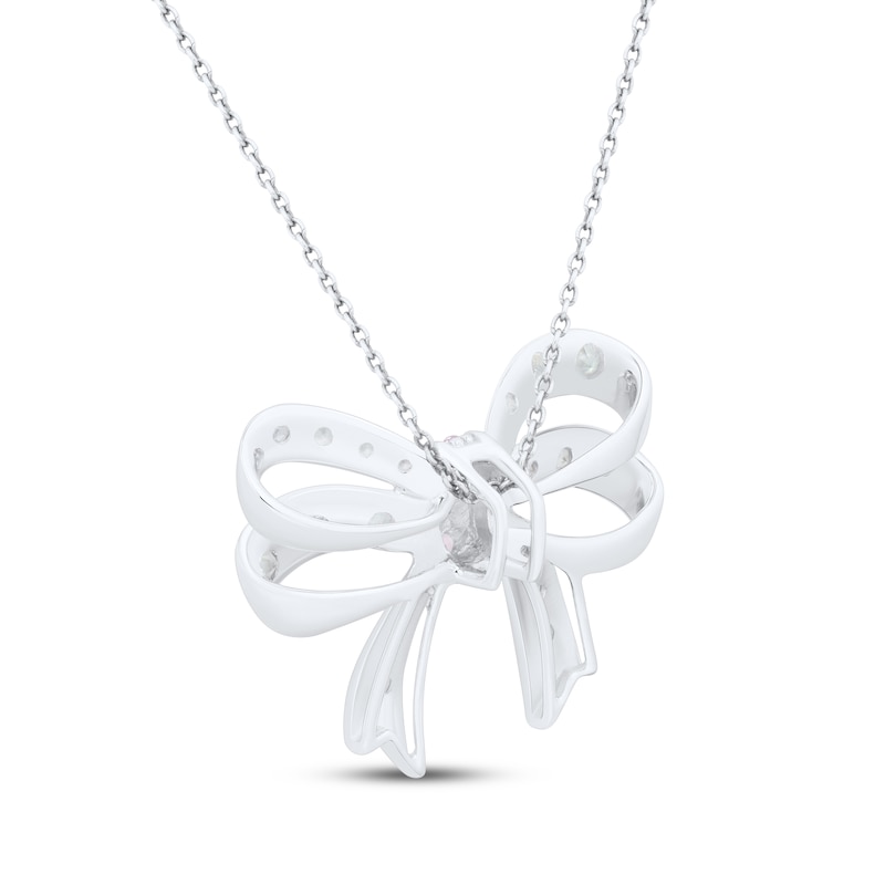 Main Image 3 of Pink & White Lab-Created Sapphire Bow Necklace Sterling Silver 18"