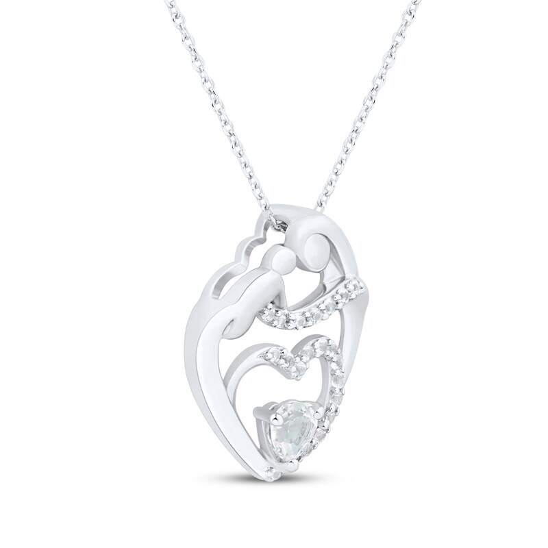 Main Image 2 of Heart-Shaped White Lab-Created Sapphire Mother & Child Heart Necklace Sterling Silver 18"