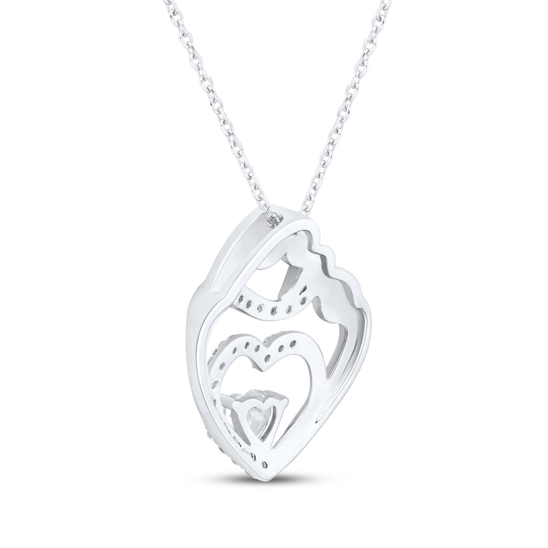 Main Image 3 of Heart-Shaped White Lab-Created Sapphire Mother & Child Heart Necklace Sterling Silver 18"