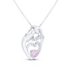 Thumbnail Image 2 of Heart-Shaped Pink & White Lab-Created Sapphire Mother & Child Heart Necklace Sterling Silver 18"