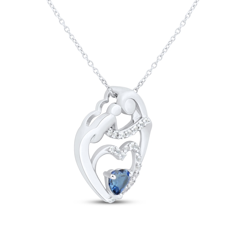 Main Image 2 of Heart-Shaped Blue & White Lab-Created Sapphire Mother & Child Heart Necklace Sterling Silver 18"