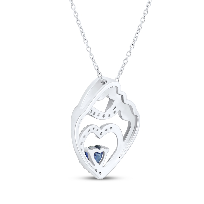 Main Image 3 of Heart-Shaped Blue & White Lab-Created Sapphire Mother & Child Heart Necklace Sterling Silver 18"