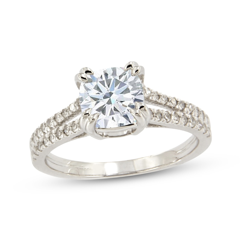 Main Image 1 of Cushion-Cut White Lab-Created Sapphire Ring Sterling Silver