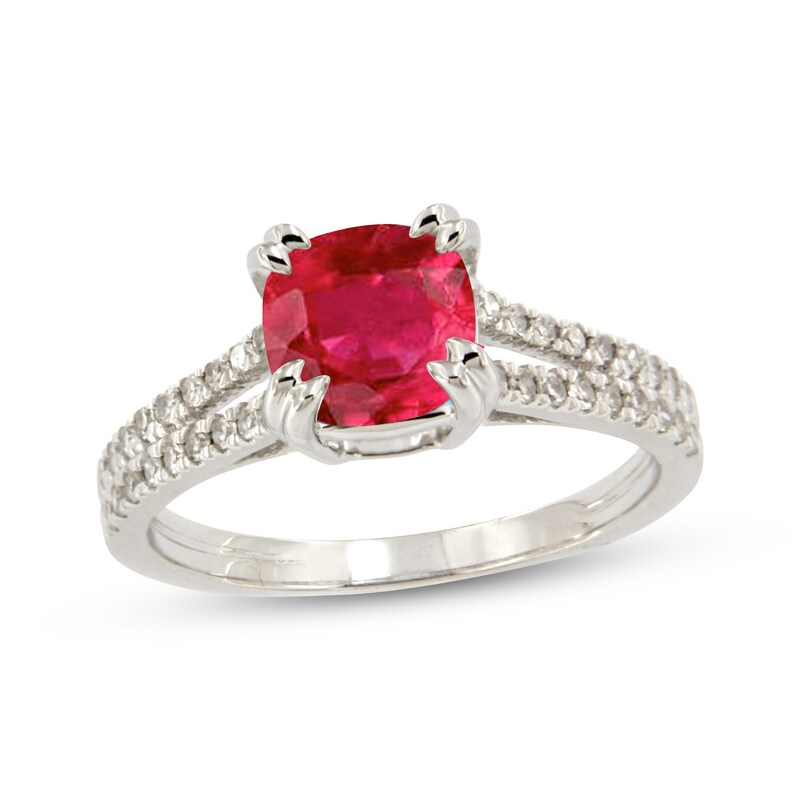 Main Image 1 of Cushion-Cut Lab-Created Ruby & White Lab-Created Sapphire Ring Sterling Silver