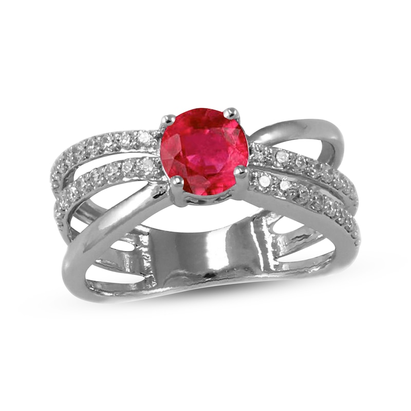 Main Image 1 of Lab-Created Ruby & White Lab-Created Sapphire Orbit Ring Sterling Silver