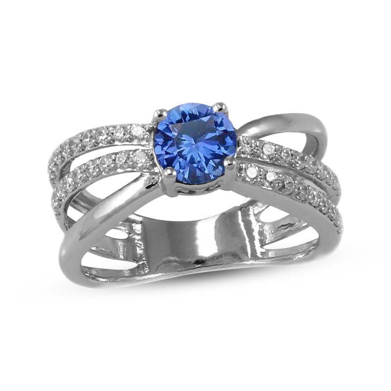 Main Image 1 of Blue & White Lab-Created Sapphire Orbit Ring Sterling Silver