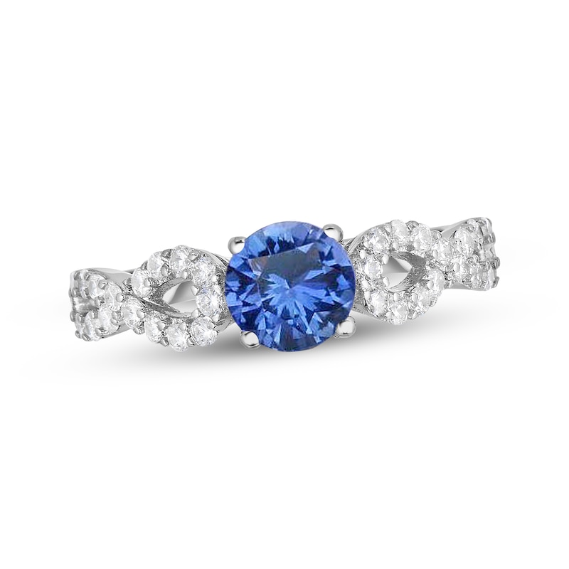 Main Image 1 of Blue & White Lab-Created Sapphire Ring Sterling Silver