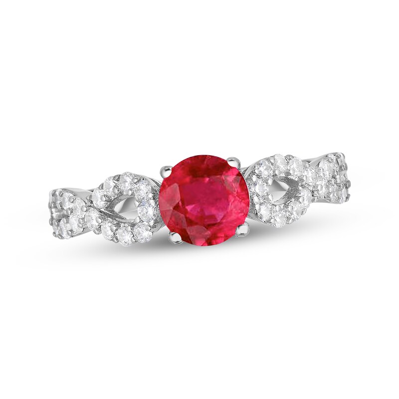 Main Image 1 of Lab-Created Ruby & White Lab-Created Sapphire Ring Sterling Silver