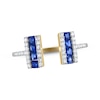 Thumbnail Image 1 of Square-Cut Natural Blue Sapphire & Diamond Open-Shank Ring 1/6 ct tw 14K Yellow Gold