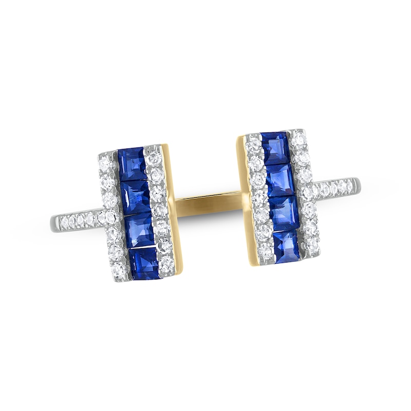 Main Image 1 of Square-Cut Natural Blue Sapphire & Diamond Open-Shank Ring 1/6 ct tw 14K Yellow Gold