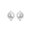 Thumbnail Image 2 of Cultured Pearl & White Lab-Created Sapphire Stud Earrings Sterling Silver