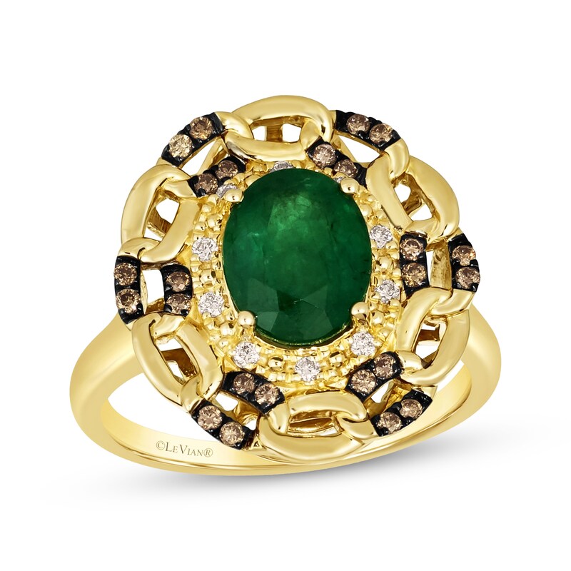 Main Image 1 of Le Vian Oval-Cut Emerald Chain Link Ring 1/5 ct tw Diamonds 14K Honey Gold