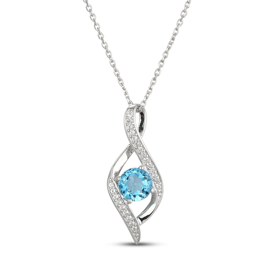 Swiss Blue Topaz & White Lab-Created Sapphire Infinity Necklace Sterling Silver 18"