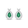 Thumbnail Image 2 of Pear-Shaped Lab-Created Emerald & White Lab-Created Sapphire Teardrop Earrings Sterling Silver