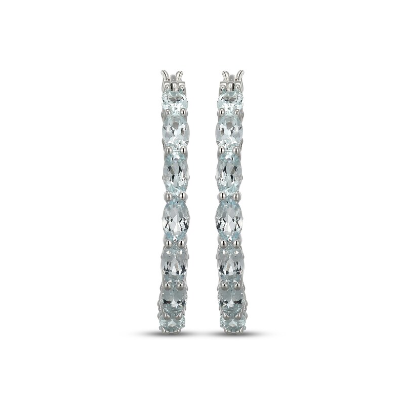 Main Image 2 of Oval-Cut Aquamarine Hoop Earrings Sterling Silver