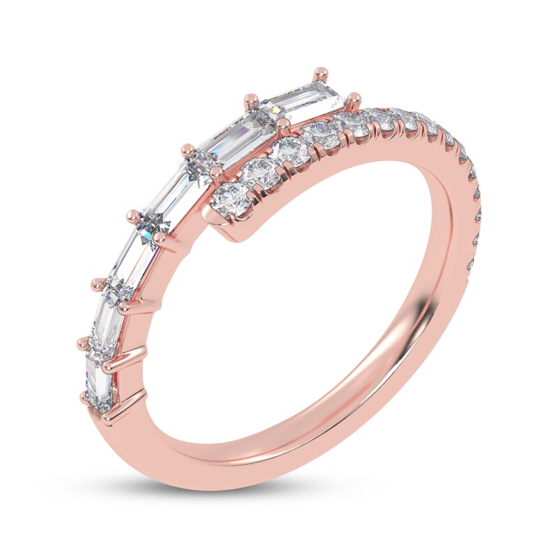 Main Image 2 of Baguette & Round-Cut Diamond Wrap Ring 1/2 ct tw 14K Rose Gold