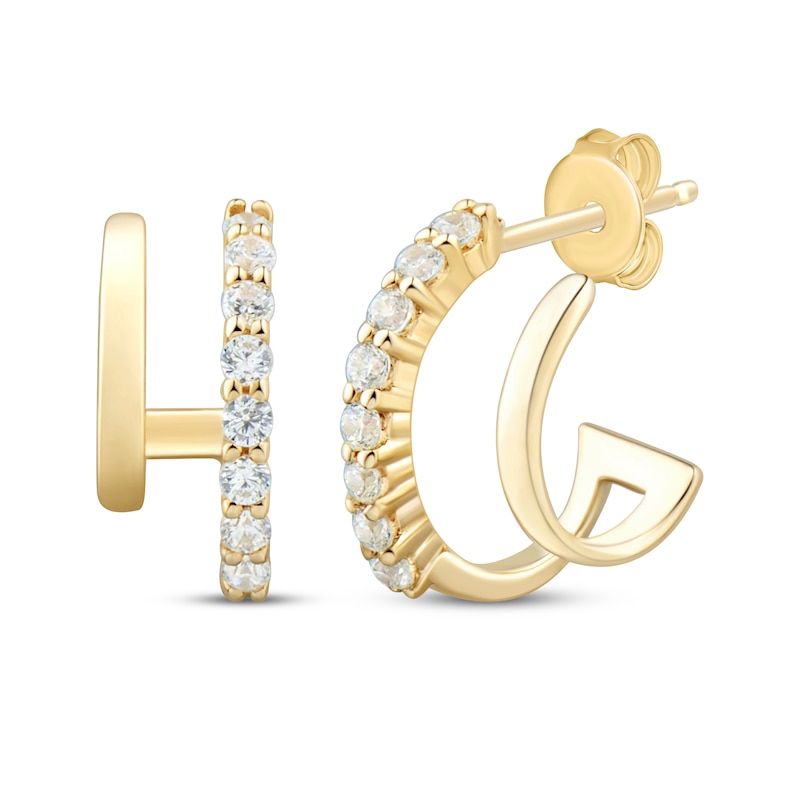 Main Image 1 of Diamond Two-Row Split J-Hoop Earrings 1/5 ct tw 10K Yellow Gold