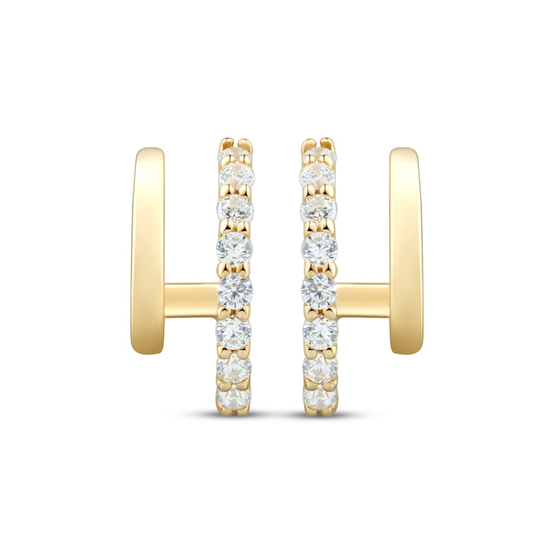 Main Image 2 of Diamond Two-Row Split J-Hoop Earrings 1/5 ct tw 10K Yellow Gold