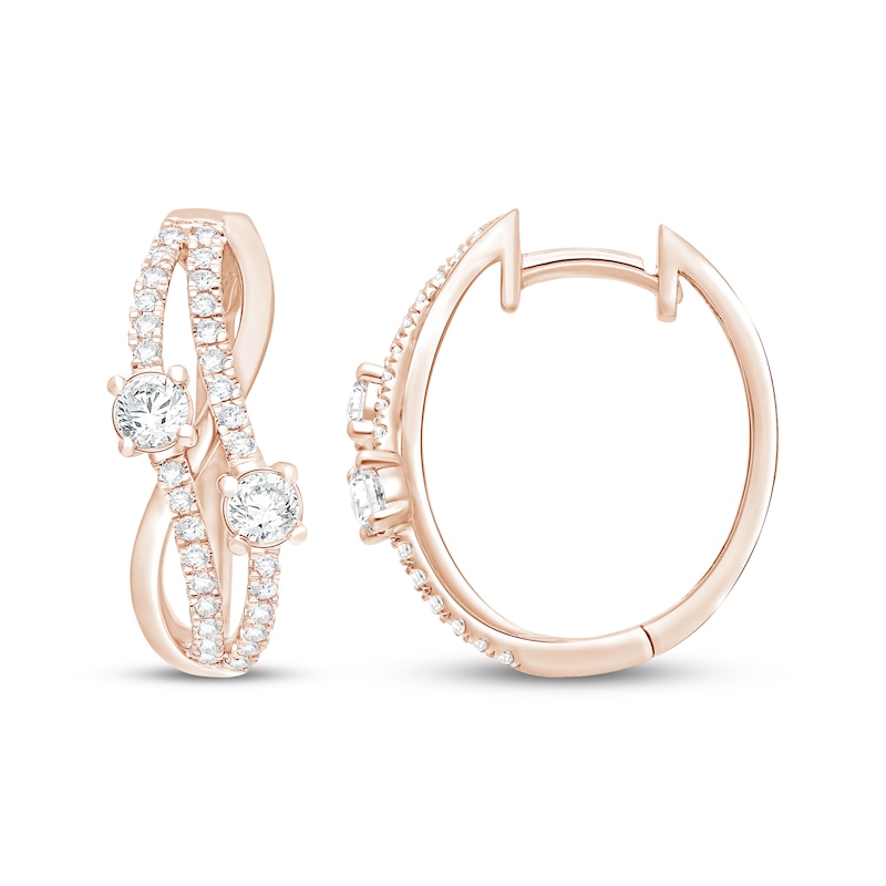 Main Image 1 of KAY Lab-Grown Diamonds Wavy Split Hoop Earrings 1 ct tw 14K Rose Gold
