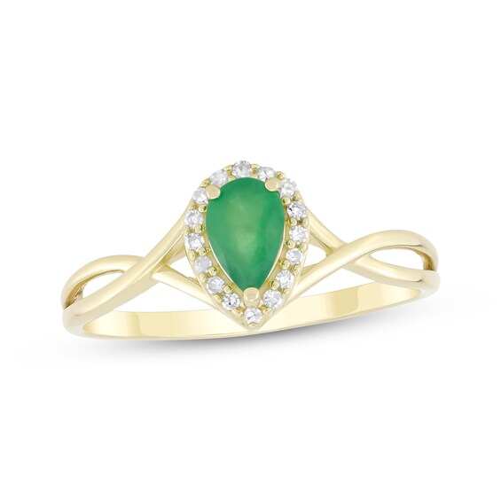 Pear-Shaped Natural Emerald & Diamond Ring 1/15 ct tw 14K Yellow Gold