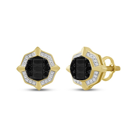 Men's Black & White Multi-Diamond Stud Earrings 1/2 ct tw 10K Yellow Gold